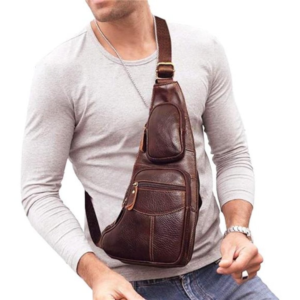 NEW Genuine Leather Sling Bag Backpack for Men